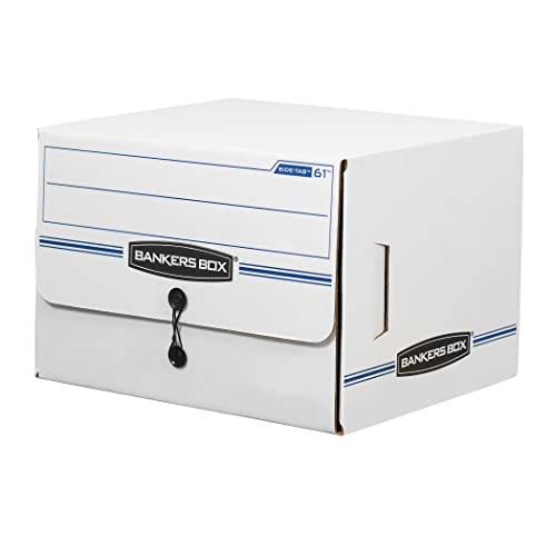 BANKERS BOX SIDE-TAB DROP FRONT Storage Boxes, Standard Set-Up, String and Button, Letter, 15 1/4 x 13 1/2 x 10 3/4 Inches, Case of 12 (00061),White/Blue von BANKERS BOX