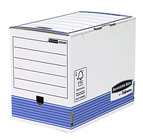 Bankers Box 11311 Automatische Archivbox, A4+, Rücken 200 mm, 10 Stück, Weiß/Blau von BANKERS BOX