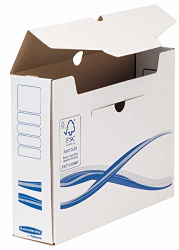 Bankers Box 4460102 Basic Archivschachtel, 80 x 250 x 325 mm, weiß/blau von BANKERS BOX