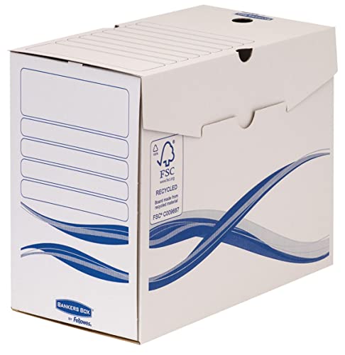 Bankers Box 4460302 Basic Archivschachtel, 150 x 250 x 325 mm, weiß/blau von BANKERS BOX