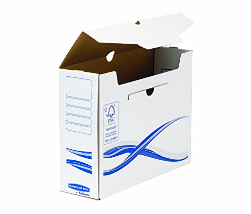 Bankers Box A4/A4+ Archivschachtel 10cm Rückenbreite, aus recyceltem Karton, 100% recycelbar, Farbe: weiß/blau, 10 Stück Bankers Box A4/A4+ Archivschachtel 10cm Rückenbreite, aus recyceltem Karton, 100% recycelbar, Farbe: weiß/blau, 10 Stück von BANKERS BOX