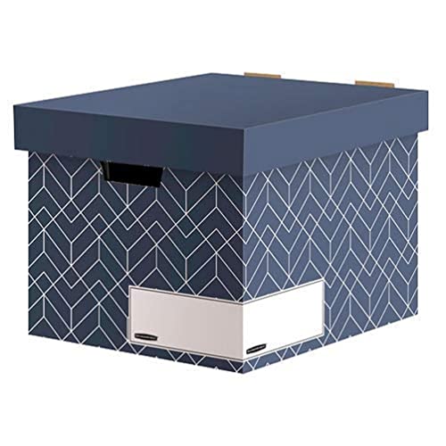 BANKERS BOX Archivbox mit Deckel, Décor Serie für Büro und Zuhause, stabil, mit Grifflöchern, aus 100% recycelter Wellpappe, Farbe/Motiv: Schieferblau, 5 Stück von BANKERS BOX