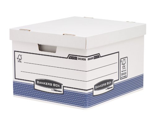 Bankers Box Archivbox mit FastFold System, groß, FSC, 10er-Packung, weiß/blau von BANKERS BOX