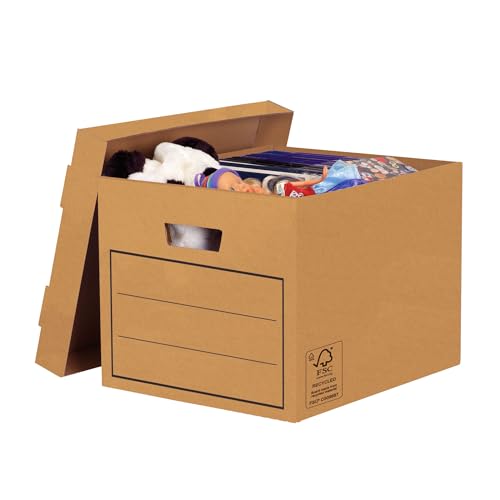 BANKERS BOX Aufbewahrungskarton mit Deckel aus stabiler B-Flute Wellpappe, braun, für Haushaltsgegenstände, Spielzeug, Dokumente, 100% recycelt und recycelbar, 10 Stück von BANKERS BOX