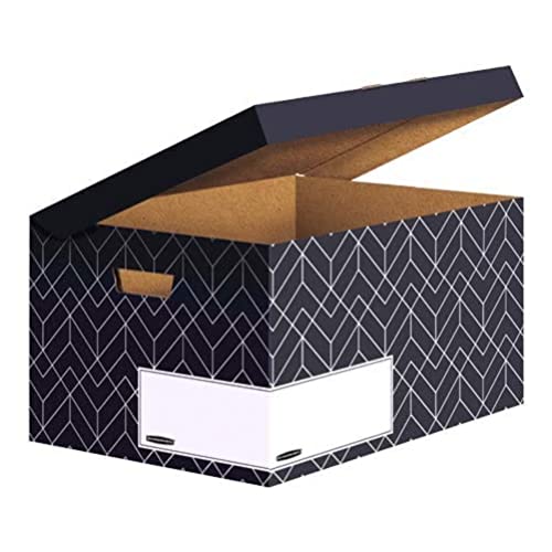 Bankers Box Klappdeckelbox, Décor Serie für Büro und Zuhause, sehr stabil, mit Grifflöchern, aus 100% recycelter Wellpappe, Farbe/Motiv: Mitternachtsblau, 5 Stück von BANKERS BOX