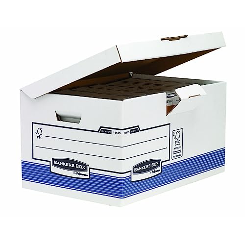 Bankers Box Klappdeckelbox Maxi mit FastFold System, FSC, 10er-Packung, weiß/blau von BANKERS BOX