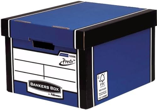 BANKERS BOX Premium Archivbox Heavy-Duty Classic, sehr stabil, 1-Sekunden-Aufbau dank PRESTO-System, 100% recycelt, aus nachhaltigen Quellen, mit separatem Deckel, Farbe: blau, 5 Stück von BANKERS BOX