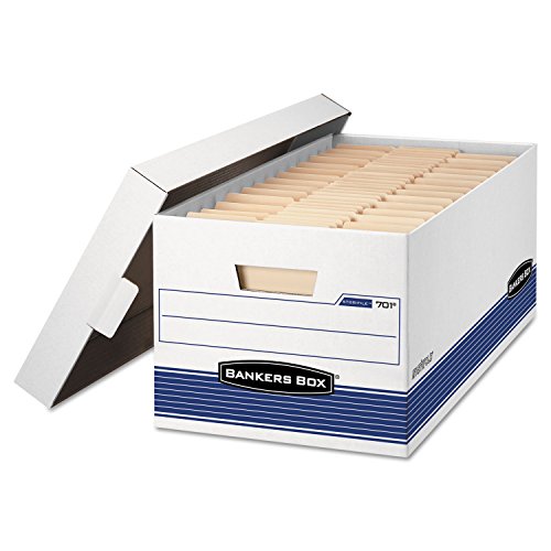 Bankers Box Stor/File Aufbewahrungsboxen, mittelgroß, FastFold, Schnur und Knopf, legal, weiß/blau, 4 Stück von BANKERS BOX