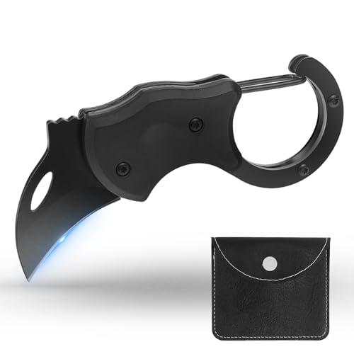 BANTI EDC Messer Klappmesser Zweihand Taschenmesser Klein Outdoor Camping Schlüsselanhänger Messer Schwarz mit Karabiner Folding Knife Brieföffner Paketöffner Geschenk für Männer von BANTI