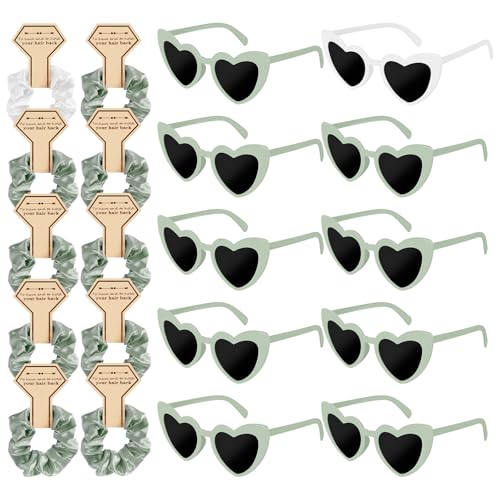 BAODBF 20 Stück Partybrille JGA,10 Bride Herz Brille + 10 Bride Haargummi,Herz Sonnenbrille,JGA Brille Team Braut für Junggesellenabschied Frauen(Grün) von BAODBF