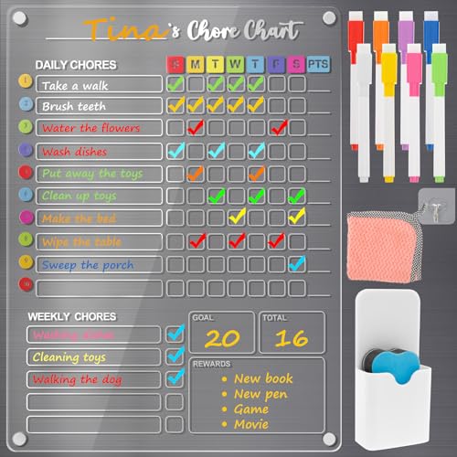 BAODBF Wochenplaner Acryl Magnetisch,Magnetischer Wochenplaner Abwischbar,Wochenplan Kinder mit 8 Markern,1 Radiergummi,1 Halter,Stundenplan Abwischbar für to-do Listen,Menüplanung und Einkaufsliste von BAODBF
