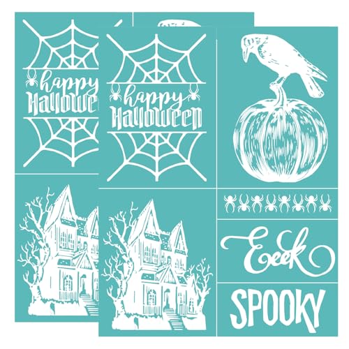 BAOFALI 2 Stück Siebdruck-Schablonen, Happy Halloween, wiederverwendbar, selbstklebend, Siebdruck, Heim-Weihnachtsdekoration, Dekoration für Holz/Stoff/Wand/Tasse/Teller/Glas/Papier BAOFALI 2 Stück Siebdruck-Schablonen, Happy Halloween, wiederverwendbar, selbstklebend, Siebdruck, Heim-Weihnachtsdekoration, Dekoration für Holz/Stoff/Wand/Tasse/Teller/Glas/Papier von BAOFALI
