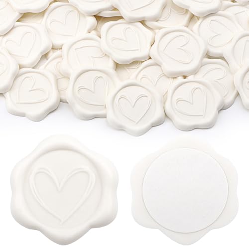 BAOFALI Wachssiegel-Aufkleber, selbstklebend, 33 mm, für Umschläge, Herz, Vintage, Hochzeit, Einladung, Valentinstag, Geburtstag, Brautparty, Partyzubehör, Weiß, 60 Stück von BAOFALI
