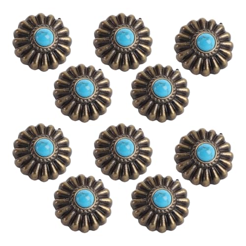 10 Sets Blumenformschraubenrückknopf, 16,5 Mm Bronze Stilvoller und Funktionaler Blaues Türkisfarbenes Conchos mit 4,5 -Mm -pH -PH -Schrauben für Lederwarenzubehör von BAOFUYA