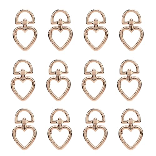12 -pcs Zinklegierung 360 Rotation Herzform Drehbarer Lanyard -Schnapphaken mit Schlüsselringen, Hummerkrallenverschluss mit Schlüsselring für Schmuckfunde und Armbänder (GOLD) von BAOFUYA