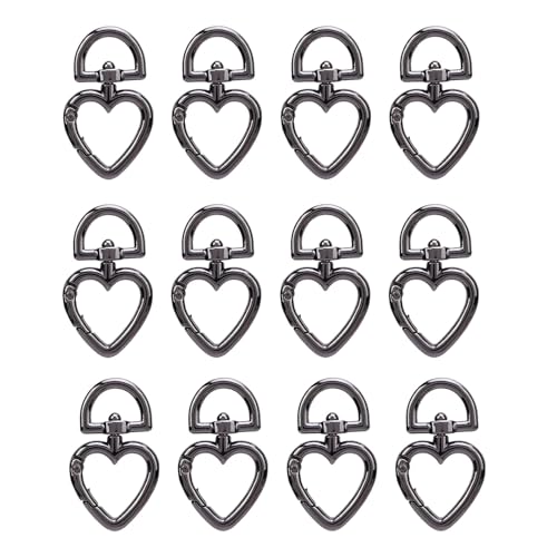 12 -pcs Zinklegierung 360 Rotation Herzform Drehbarer Lanyard -Schnapphaken mit Schlüsselringen, Hummerkrallenverschluss mit Schlüsselring für Schmuckfunde und Armbänder (Silberschwarz) von BAOFUYA