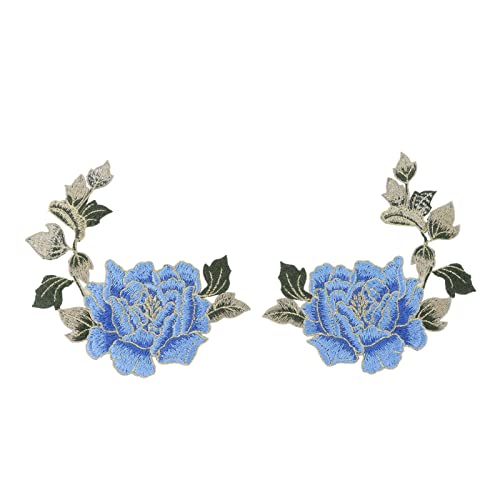 BAOFUYA 2 StüCk Blume Zart Bestickte AufnäHer, AufnäHer Zum AufbüGeln, Stoffaufkleber, Abzeichen, Kleid, Hut, Tasche, Jeans, Applikationen, Basteln, DIY, BekleidungszubehöR (Blau) von BAOFUYA