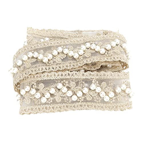 BAOFUYA 2 Yards Perlen Spitzenband, Beige, Klassisch, Hochzeit, Spitze, Lace, Kantenband, Perlen Spitze, Nähen, Stoff, Bestickte Applikation Zum Nähen, Handwerk, Hochzeitskleid von BAOFUYA