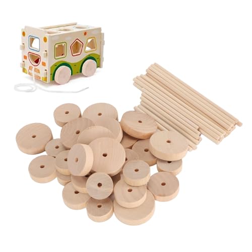 30 Stück Platten Holzräder, DIY Poliertes Klassisches Achsloch Hobby Rad aus Holz für DIY Projekte, Malerei, Dekoration, Kunsthandwerk von BAOFUYA