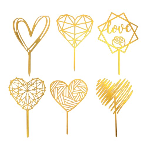 6pcs Cake Topper Dekorationen, Happy Anniversary Gold Heart Form Cupcake Toppers für Hochzeit Brautjubiläum Themenparty 6pcs Cake Topper Dekorationen, Happy Anniversary Gold Heart Form Cupcake Toppers für Hochzeit Brautjubiläum Themenparty von BAOFUYA
