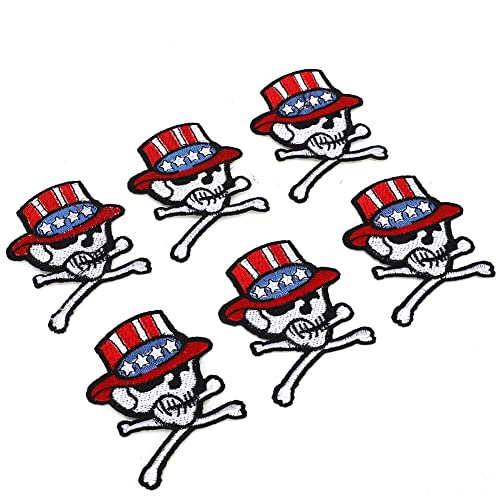 BAOFUYA 6pcs Schädel Skelettkleidung Patch Eisen auf Applique DIY T -Shirt -Kleid Stoff Aufkleber, Accessoires für Kleidung, Bekleidung, Kleidungsstück (Geisterkopf der amerikanischen Flagge) von BAOFUYA