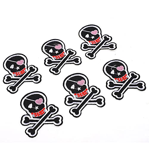 BAOFUYA 6pcs Schädel Skelettkleidung Patch Eisen auf Applique DIY T -Shirt -Kleid Stoff Aufkleber, Accessoires für Kleidung, Bekleidung, Kleidungsstück (Rosa Herzaugen Geisterkopf) von BAOFUYA