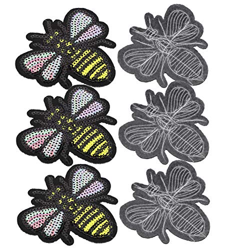 BAOFUYA Honeybee Patch, Reparatur und Dekoration Kleidung, DIY-Aufkleber für Kleidung, Pailletten-Stoffapplikation, Reparatur von T-Shirt, Verlängerung der Lebensdauer der (Paillettenbiene) von BAOFUYA