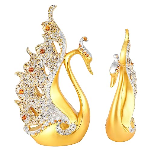 BAOFUYA Paar Harz -Schwan -Ornamente Elegante Dekorationen für das Innere des Autos, 2x Swan Statuillas (GOLD) von BAOFUYA