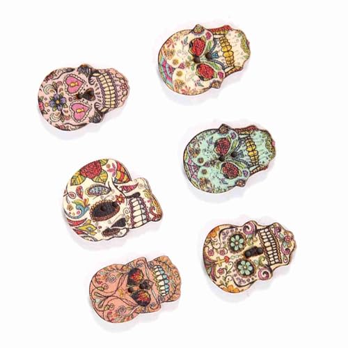 BAOFUYA Schädel Holzknöpfe Dekoration Accessoires von 50 Teilen Exklusiver Kleidung Zum Nähen von Drilog Dring (Gemischt 1) von BAOFUYA