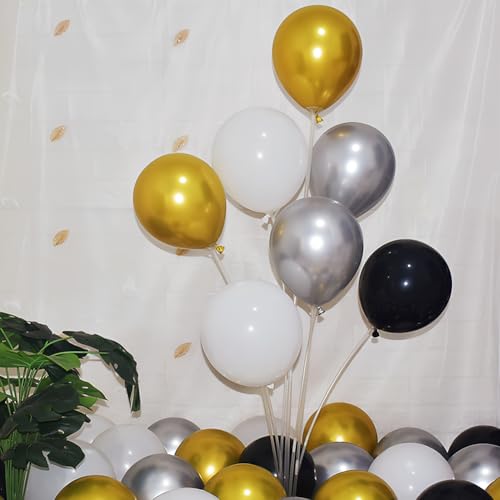 200 Stück Gold Silber und Schwarz Weiß 30,5 cm Luftballons Metallic Chrom Glänzend Latex Ballon für Hochzeit Geburtstag Abschlussfeier Babyparty Valentinstag Party Dekorationen von BAOKUANHU