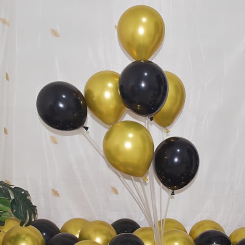 200 Stück schwarze und goldene Luftballons, 30,5 cm, Latex, schwarz, metallisch, Chrom, Gold, Ballon für Geburtstag, Hochzeit, Brautparty, Babyparty, Abschlussfeier, Party-Dekorationen 200 Stück schwarze und goldene Luftballons, 30,5 cm, Latex, schwarz, metallisch, Chrom, Gold, Ballon für Geburtstag, Hochzeit, Brautparty, Babyparty, Abschlussfeier, Party-Dekorationen von BAOKUANHU