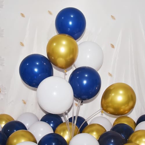 Luftballons aus Latex, metallisch, Chrom, für Geburtstag, Hochzeit, Brautschmuck, Babyparty, Abschlussfeier, Party-Dekoration, 200 Stück, Marineblau, Gold und Weiß, 30,5 cm von BAOKUANHU