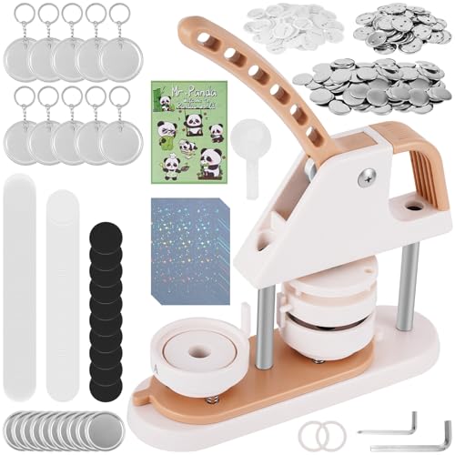 BAOSHISHAN Buttonmaschine Abzeichen Button Maker 58mm DIY Badge Press Machine Beige (Knopfteile×100, Verbrauchsmaterial für Kühlschrankaufkleb×10, Schlüsselanhänger Tasten×10, A4 Laserfolie×10) von BAOSHISHAN