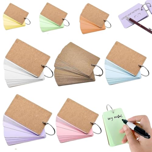 BAOSROY Karteikarte,Karteikarten mit Rind,Blanko Kraftpapier Karten,Pocket Lernkarte,Mini Mehrfarbige Kraftpapier,DIY Papier Karten,Wortkarten,Mitteilungskarten,Notizblock mit losem Blatt (400) von BAOSROY