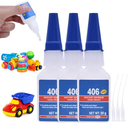 Kunststoffkleber,3pcs Sekundenkleber Kunststoff,Sekundenkleber Extra Stark,Plastikkleber,Kunststoffkleber Extra Stark,Kunststoffkleber Wasserfest,Plastik Kleber,mit Anti-Austrocknungs-Spitze von BAOSROY