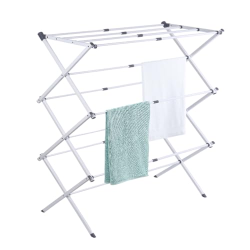 BAOYOUNI Klappbarer Wäscheständer Platzsparend, Mehrstöckiger Standtrockner aus Metall, Ausziehbarer Wäscheturm 43-75cm Trockenlänge für Wäscheküche, kleine Wohnungen, Balkon, Innen und Außen, Weiß von BAOYOUNI