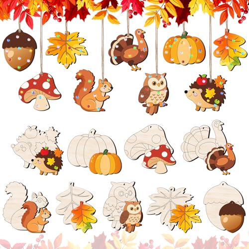 Unlackiertes Holzhandwerk zum Bemalen, 45 Stück, DIY-Ornamente mit Herbst-Kürbis, Ahornblatt, Truthahn, Eule, Holzscheiben für Thanksgiving, Partyzubehör, Klassenzimmer, Urlaub, Kunst Unlackiertes Holzhandwerk zum Bemalen, 45 Stück, DIY-Ornamente mit Herbst-Kürbis, Ahornblatt, Truthahn, Eule, Holzscheiben für Thanksgiving, Partyzubehör, Klassenzimmer, Urlaub, Kunst von BAPHILE