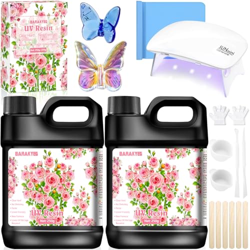 BARAKYEG 500g UV Harz Klar,2pcs UV Harz,Upgrade UV Resin Hart,kristallklares Transparentes,Schnelle Aushärtung,UV Epoxidharz für DIY Kunst,Schmuck,Handwerk,Basteldekoration,UV Resin Set mit UV Lampe BARAKYEG 500g UV Harz Klar,2pcs UV Harz,Upgrade UV Resin Hart,kristallklares Transparentes,Schnelle Aushärtung,UV Epoxidharz für DIY Kunst,Schmuck,Handwerk,Basteldekoration,UV Resin Set mit UV Lampe von BARAKYEG