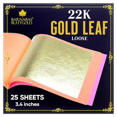 Barnabas Blattgold Goldblatt - 22 Karat echtes Gold [25 Blätter, 3,4 Zoll] - Lose Blätter für Malerei, Kunst und Handwerk von BARNABAS BLATTGOLD