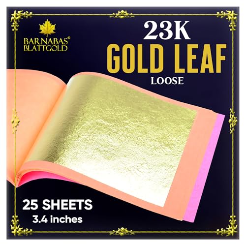 Barnabas Blattgold Goldblatt - 23 Karat echtes Gold [25 Blätter, 3,4 Zoll] - Lose Blätter für Malerei, Kunst und Handwerk von BARNABAS BLATTGOLD