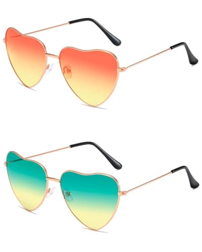 BARRU 2PCS Herz Sonnenbrille, Festival Outfit Damen Herzbrille Grün/Orange, 60er 70er 80er 90er jahre Outfit Damen Accessoires, Retro Hippie Brille für Fasching Halloween Barbie Kleidung Party BARRU 2PCS Herz Sonnenbrille, Festival Outfit Damen Herzbrille Grün/Orange, 60er 70er 80er 90er jahre Outfit Damen Accessoires, Retro Hippie Brille für Fasching Halloween Barbie Kleidung Party von BARRU