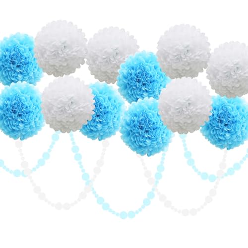 Blaue Party-Dekorationen, Papier-Pompons für Babyparty, Hochzeit, Geburtstag, Hochzeit, Abschlussfeier, Outdoor-Dekoration, 18 Stück Blaue Party-Dekorationen, Papier-Pompons für Babyparty, Hochzeit, Geburtstag, Hochzeit, Abschlussfeier, Outdoor-Dekoration, 18 Stück von BARTHEW