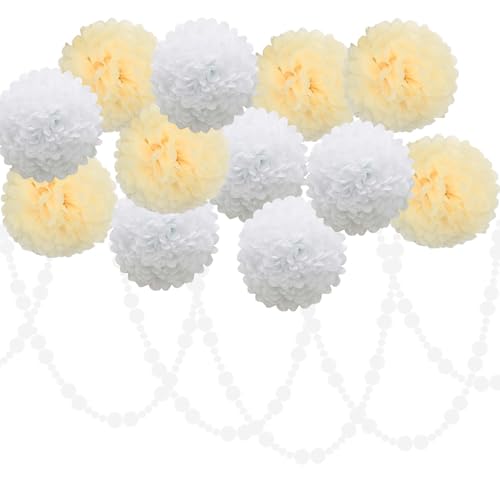 Neutrale Partydekorationen - 12 Pompons aus Seidenpapier & 6 Tupfen in Beige & Weiß - Babyparty, Hochzeit, Boho Thema Dekor Neutrale Partydekorationen - 12 Pompons aus Seidenpapier & 6 Tupfen in Beige & Weiß - Babyparty, Hochzeit, Boho Thema Dekor von BARTHEW