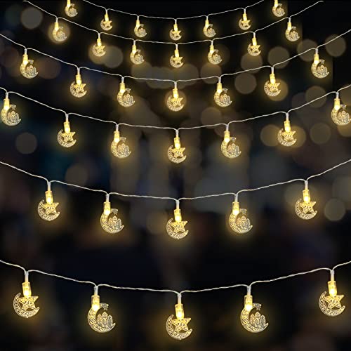 BARVERE Eid Ramadan Laternen Lichterkette, LED Stern Mond Lichterketten für Eid Mubarak Dekoration, Ramadan Dekorative Lichter, Ramadan Dekoration Fee Licht für Festival, Eid Mubarak (Farbig) von BARVERE