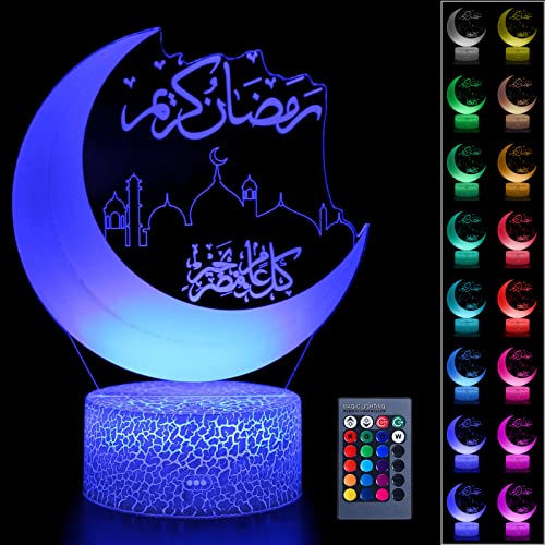 BARVERE Ramadan Dekoration LED Lamp, Eid Dekorationen Mond mit Fernbedienung, 16 Farben Tischdekoration Mondlampe, Eid Dekorationen Für Zu Hause Ramadan Handwerk Dekoration(B) von BARVERE