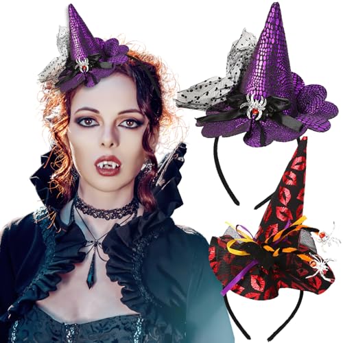 BASEMMAHER 2 Stück Halloween Hexenhut Zauberer Pailletten Stirnband für Frauen, Hexe Kopfbedeckung Spinnennetz Hexenhut Kopfschmuck Haarschmuck für Halloween Party Cosplay Kostüm Zubehör (lila/rot) BASEMMAHER 2 Stück Halloween Hexenhut Zauberer Pailletten Stirnband für Frauen, Hexe Kopfbedeckung Spinnennetz Hexenhut Kopfschmuck Haarschmuck für Halloween Party Cosplay Kostüm Zubehör (lila/rot) von BASEMMAHER