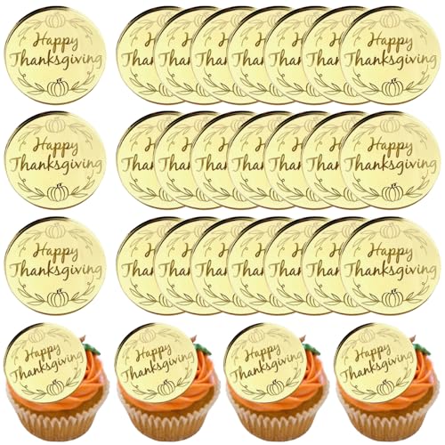 Cupcake-Topper "Happy Thanksgiving", goldfarben, Herbst-Kürbis, Acryl, Spiegelscheibe, Kuchendekoration, graviert, für Herbst, Hochzeit, Geburtstag, Jahrestag, Party, 20 Stück Cupcake-Topper "Happy Thanksgiving", goldfarben, Herbst-Kürbis, Acryl, Spiegelscheibe, Kuchendekoration, graviert, für Herbst, Hochzeit, Geburtstag, Jahrestag, Party, 20 Stück von BASEMMAHER