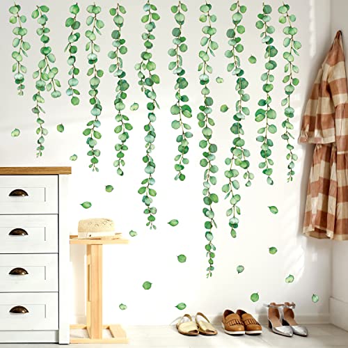 BASHOM SG2-112 Grüne Eukalyptus Weinblätter Wandtattoo Wandaufkleber Aquarell Pflanzen Aufkleber abnehmbar für Kinderzimmer Schlafzimmer Wohnzimmer Kunst Heimdekoration von BASHOM