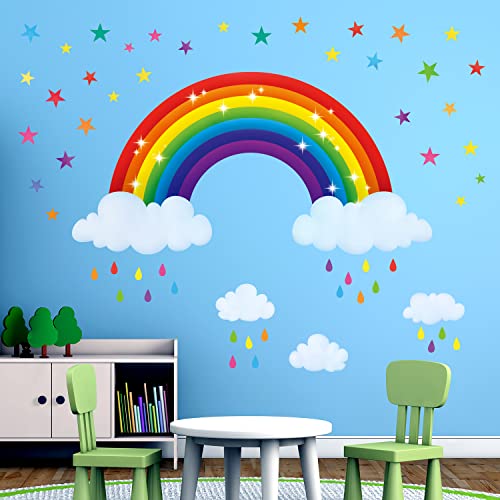 BASHOM SG2-114 Regenbogen-Wandaufkleber Wandtattoo zum Abziehen und Aufkleben, abnehmbare Schlafzimmer-Aufkleber, Kinderzimmer, Klassenzimmer, Mädchenzimmer regentropfen wolke bunt kinder baby von BASHOM
