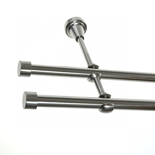 BASIT Gardinenstange 2 läufig 280 cm lang I Ø 16 mm I Vorgangstange doppelläufig Wandmontage in Edelstahl Look Set Metall I 120-600cm wählbar H24 BASIT Gardinenstange 2 läufig 280 cm lang I Ø 16 mm I Vorgangstange doppelläufig Wandmontage in Edelstahl Look Set Metall I 120-600cm wählbar H24 von BASIT